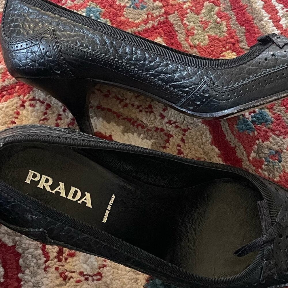 Prada 2003 archival low heel square toe pumps brogue heels leather shoes 38 - Picture 10 of 15